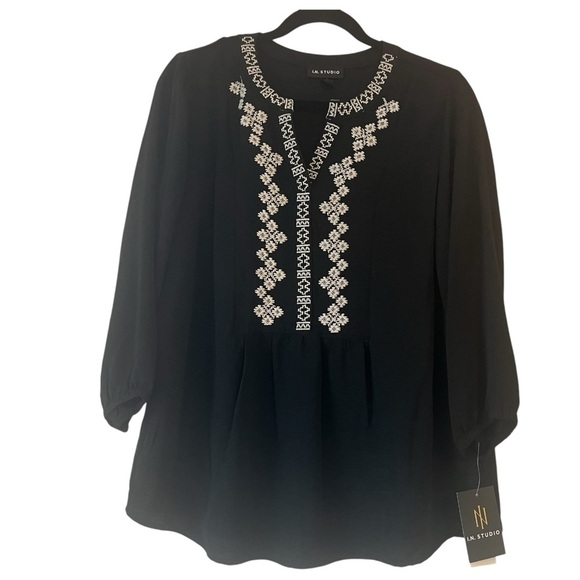 I.N. Studio Black Embroidered Women's Top - Picture 1 of 7